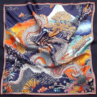中式龙纹精美丝绸方巾