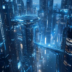 未来科幻风格的璀璨都市夜景