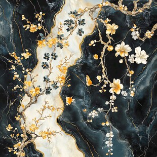 墨韵繁花大理石纹装饰画