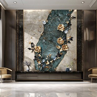 奢华大理石花卉电视背景墙