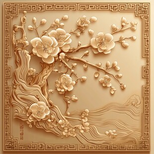 中式浮雕梅花图