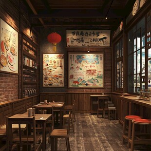 复古风中式餐厅室内景致