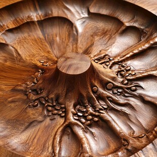木雕莲花盘精美细节展示
