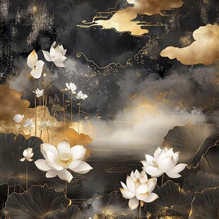 墨韵金荷 中式典雅意境图