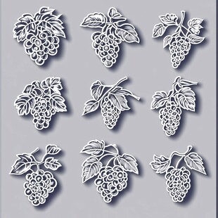 葡萄剪纸风图案设计素材