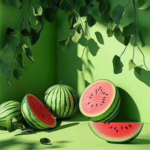 夏日清新 绿背景下的西瓜