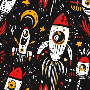 童趣太空火箭插画图案