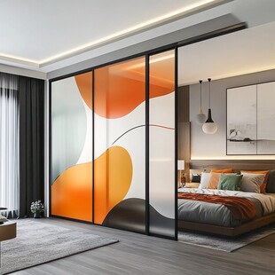 时尚几何图案卧室玻璃隔断