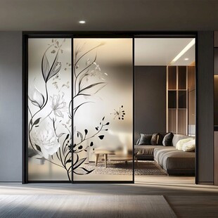 中式花卉玻璃隔断现代客厅