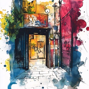 水彩绘就的街头巷尾景象