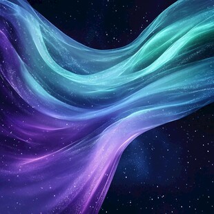 梦幻星空飘动的彩色光带