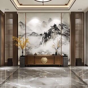 中式玄关 山水壁画雅致空间