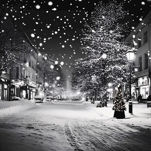 雪夜中的浪漫街道景象