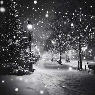 雪夜街景 灯光与雪花的浪漫