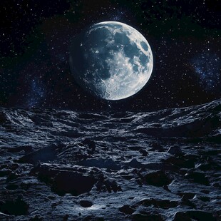 月球表面与浩瀚星空景象