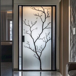 中式艺术玻璃门 树影幽韵