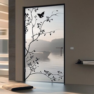 中式花鸟玻璃门室内景致