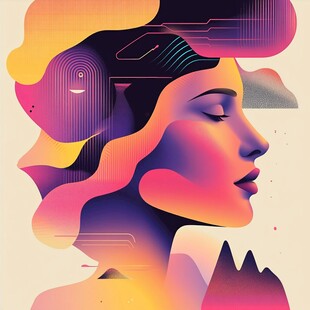 梦幻抽象女性头像艺术插画