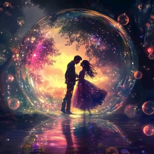 梦幻泡泡中的浪漫情侣