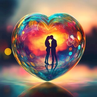 心形泡泡中的浪漫情侣