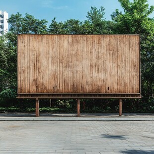 空白木质广告牌立于户外