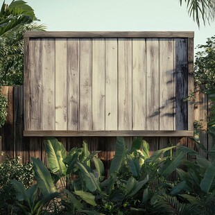 木质墙板围栏 绿植环绕景致