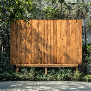 户外木质围栏与绿植景观