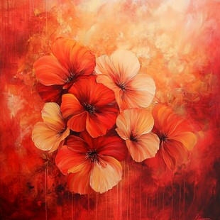 绚丽橙花油画艺术作品