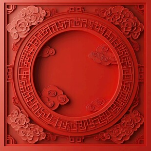 中式红底云纹镂空装饰图案