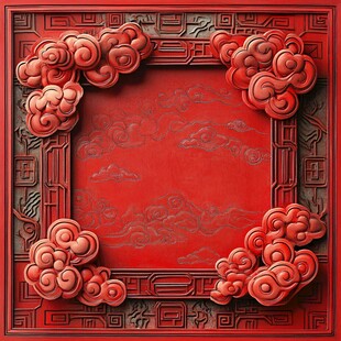 中式红底云纹精致边框