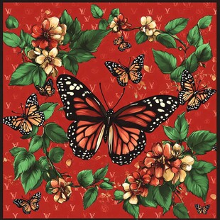 红底花卉蝴蝶精美图案