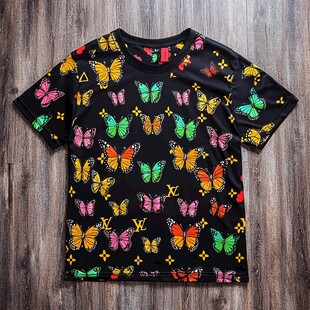 蝴蝶印花时尚黑色T恤