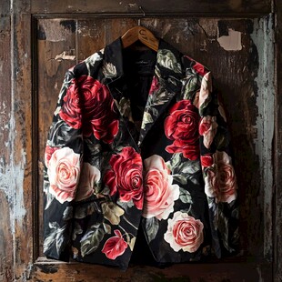 复古花卉印花女士西装外套