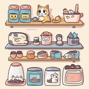 猫咪用品架上的可爱日常
