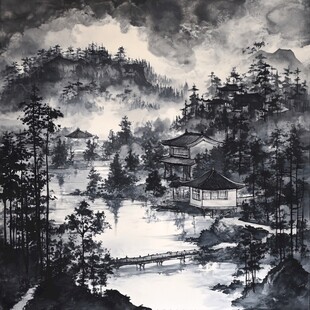 水墨山水间的中式雅致景致