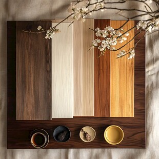 多样木纹与雅致茶具组合