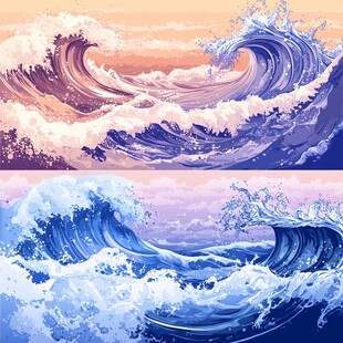 梦幻海浪插画 绚丽海洋景观
