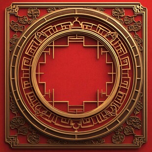 中式古典雕花红底装饰框