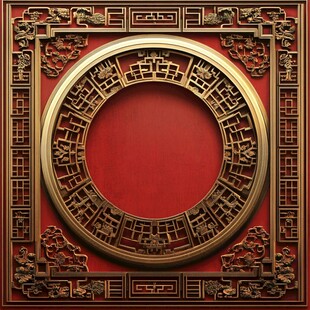 中式金色雕花红底装饰框