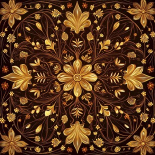 金色复古花卉对称图案