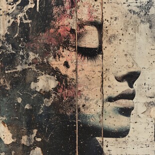 斑驳墙面的女性艺术肖像