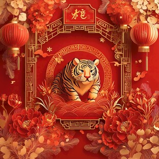 虎年新春喜庆装饰插画