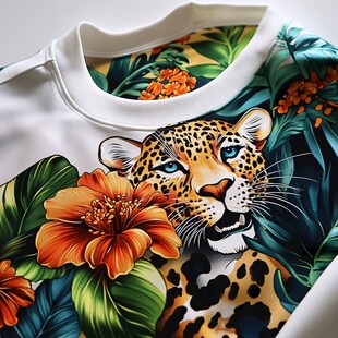 豹纹花卉图案时尚T恤