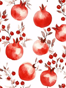 水彩风石榴图案装饰画