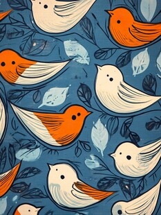 可爱小鸟与枝叶图案设计