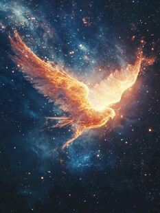 宇宙中展翅翱翔的火焰神鸟