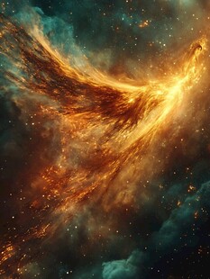 宇宙中翱翔的火焰凤凰
