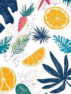 热带水果与植物图案插画