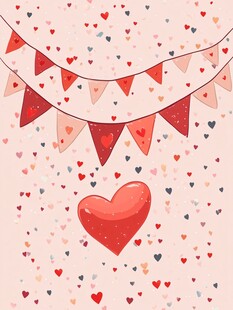 浪漫心形彩旗装饰背景图