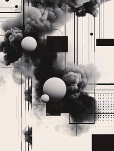 黑白烟雾几何抽象艺术图